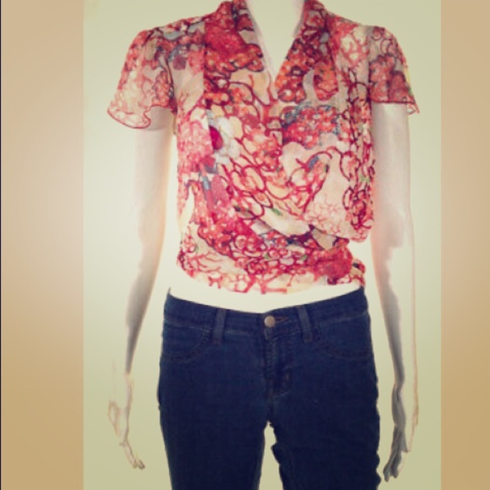 Mint DVF Sheer Wrap Abstract Print Blouse 4